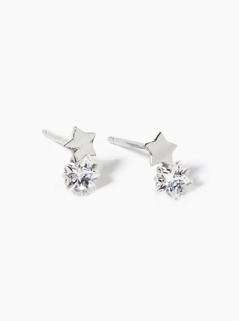 18k Gold Dipped Delicate CZ Double Stars Post Stud Earrings