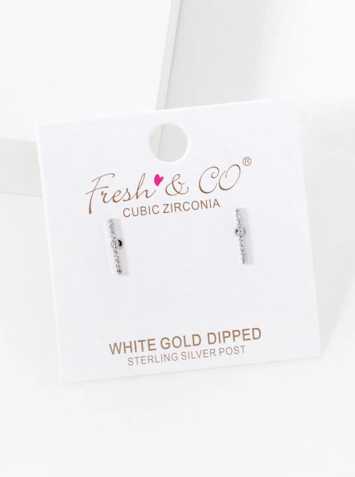 White Gold Dipped Delicate CZ Pave Bar Stud Earrings