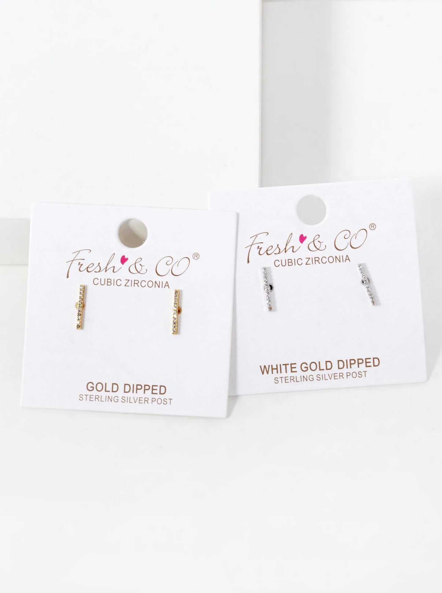 White Gold Dipped Delicate CZ Pave Bar Stud Earrings
