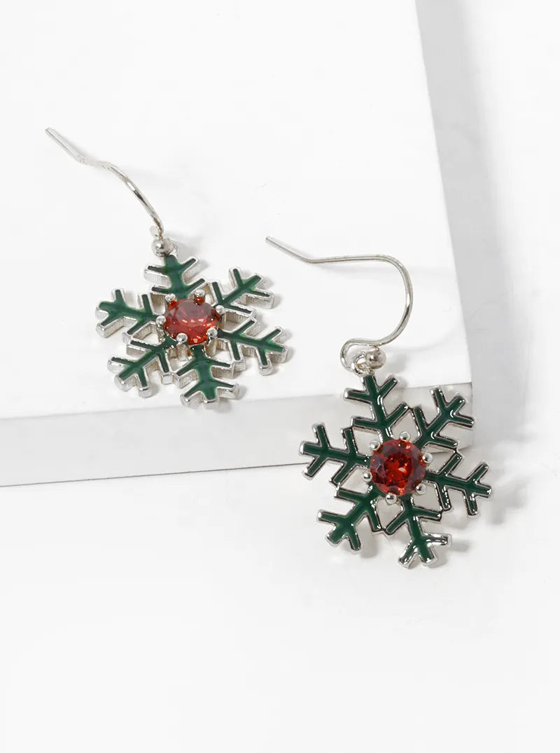 18k Gold Dipped Enamel Filled Snowflake Dangle Earrings