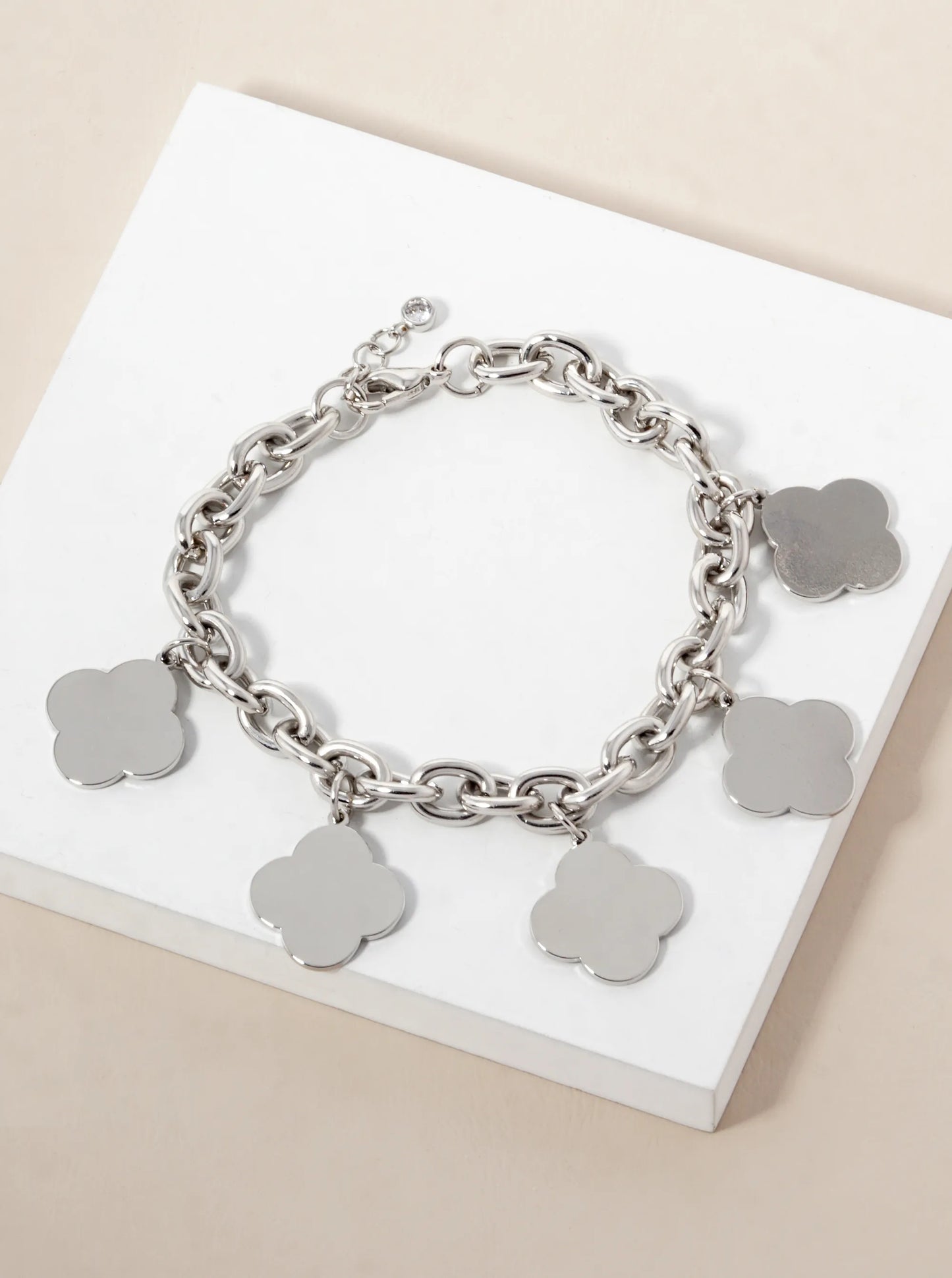 18K Gold Dipped Five Brass Quatrefoil Charms Chain Bracelet