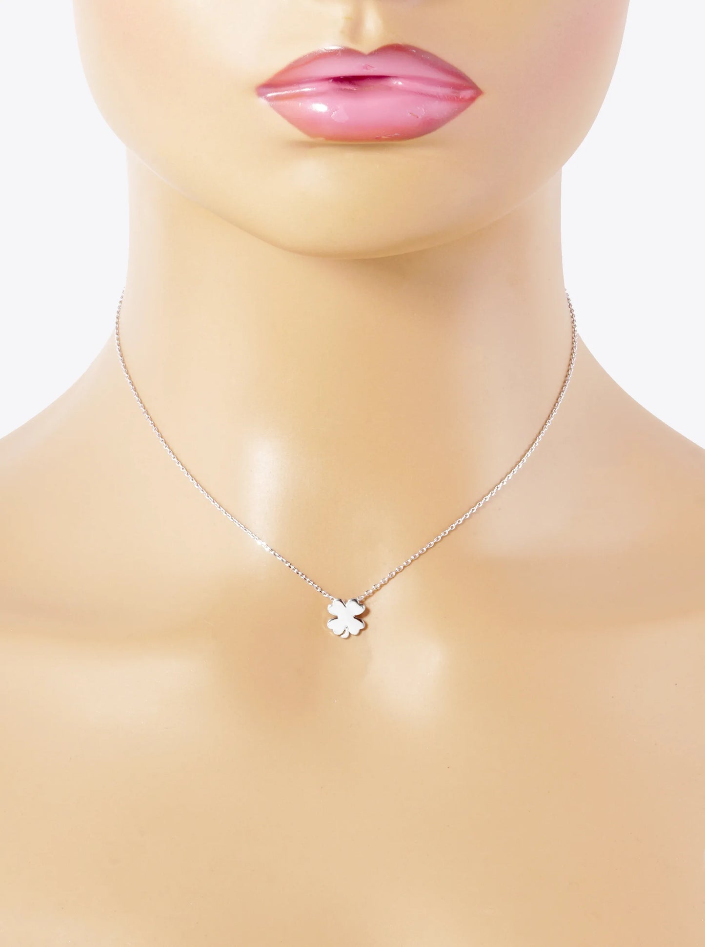 White Gold Dipped Four-Leaf Clover Pendant Necklace