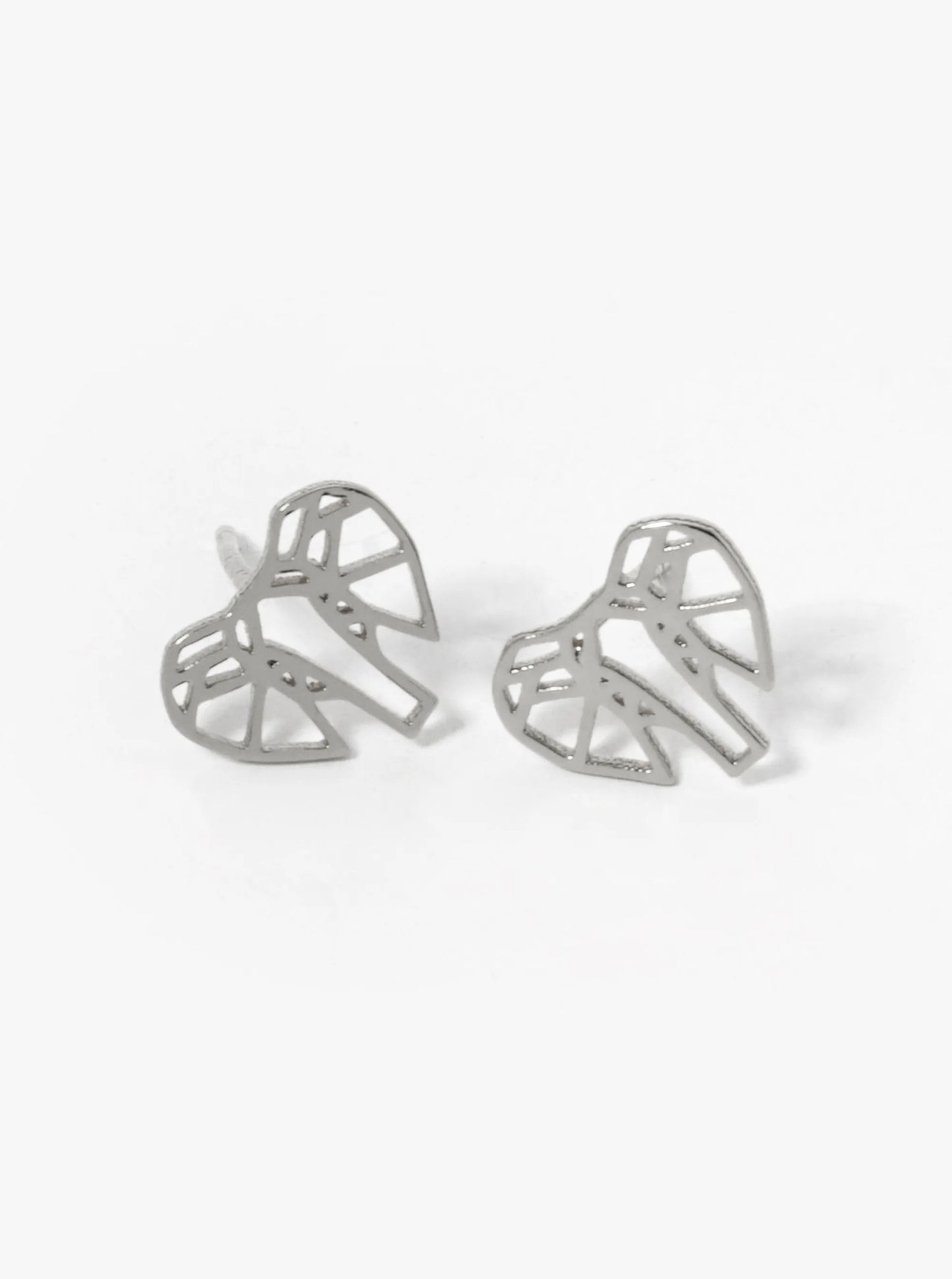 White Gold Dipped Geometric Elephant Stud Earrings