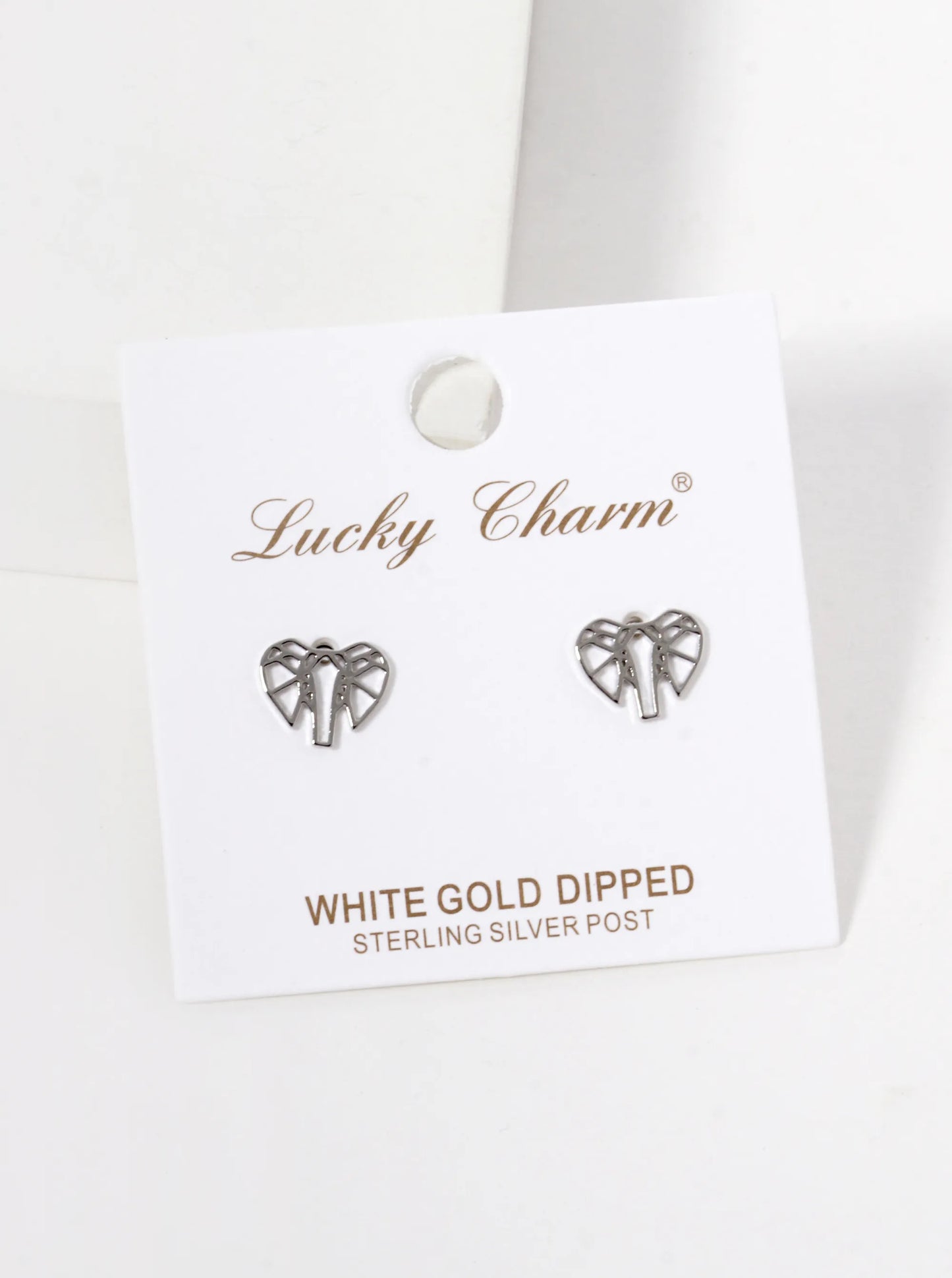 White Gold Dipped Geometric Elephant Stud Earrings