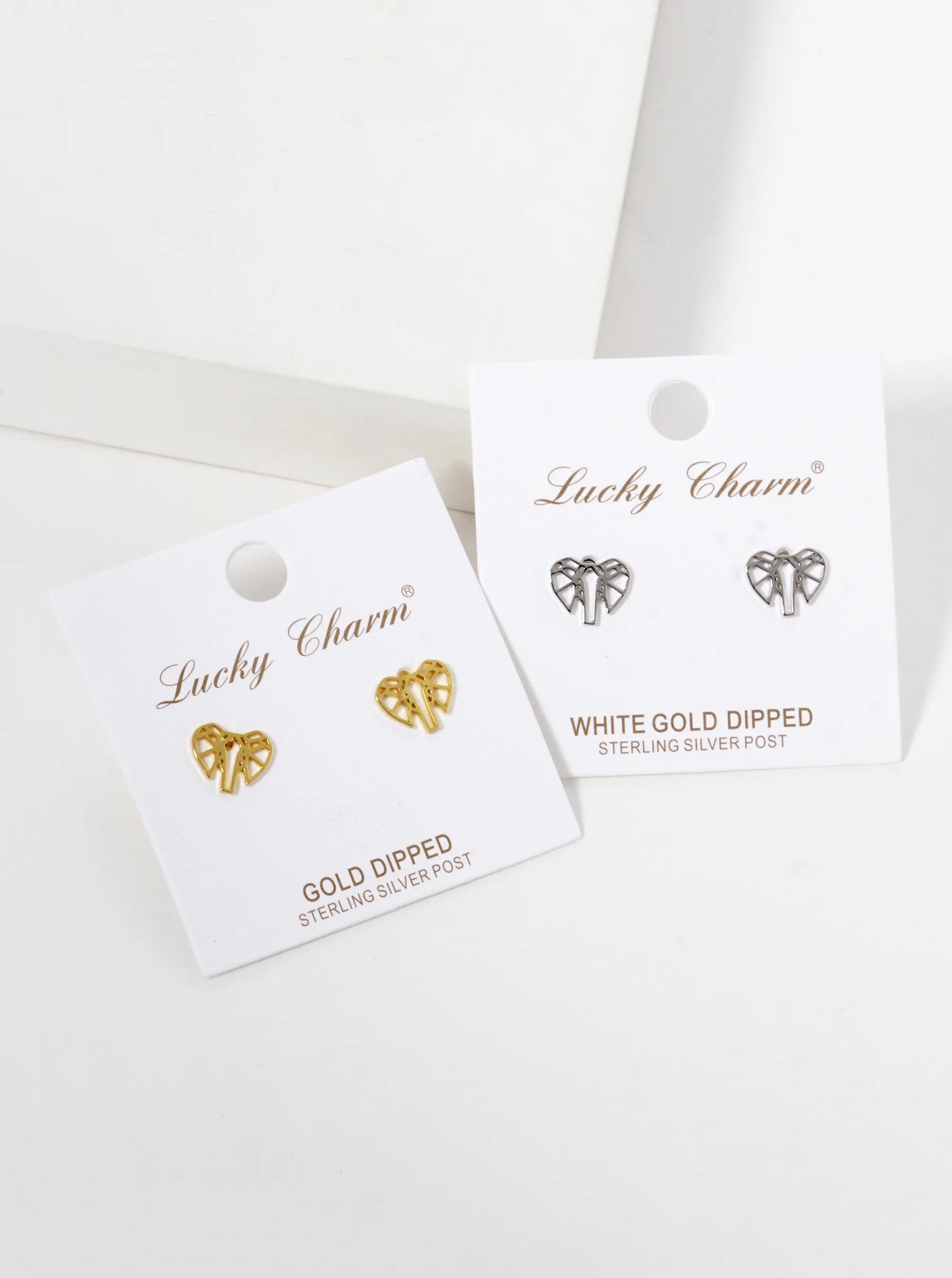 White Gold Dipped Geometric Elephant Stud Earrings