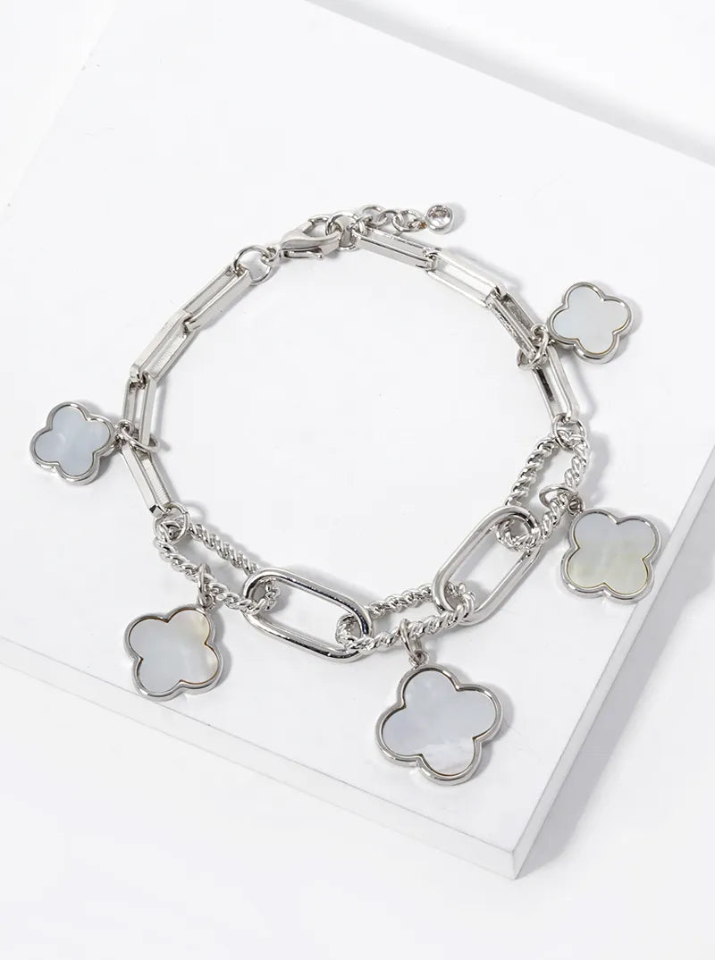 18k Gold Dipped Graduated Five Quatrefoil Charms Link Chain Bracelet