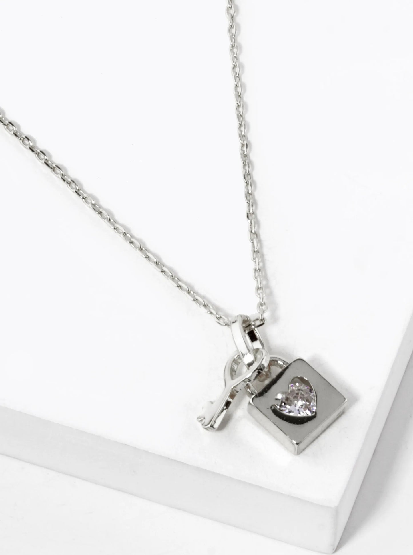 18K Gold Dipped Heart Padlock With CZ Stone Pendant Necklace