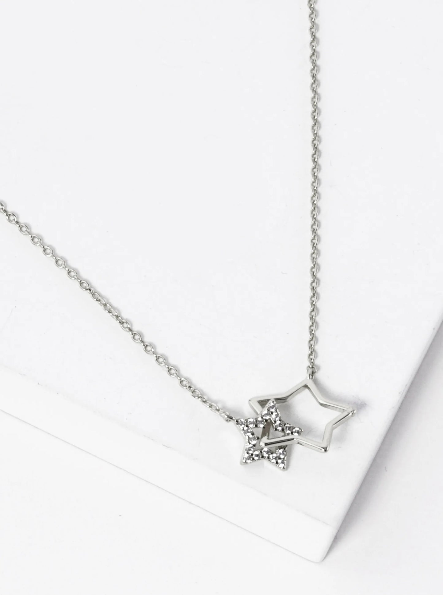 White Gold Dipped Interlocking CZ Pave Star Pendant Necklace