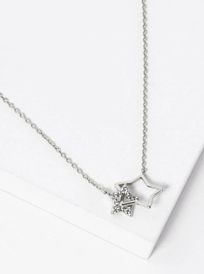 White Gold Dipped Interlocking CZ Pave Star Pendant Necklace