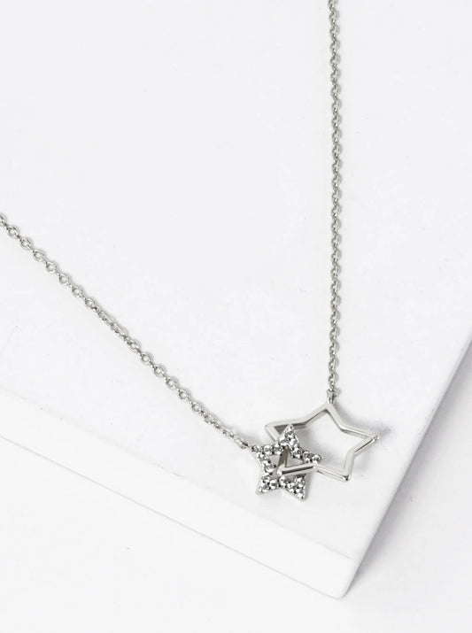 White Gold Dipped Interlocking CZ Pave Star Pendant Necklace