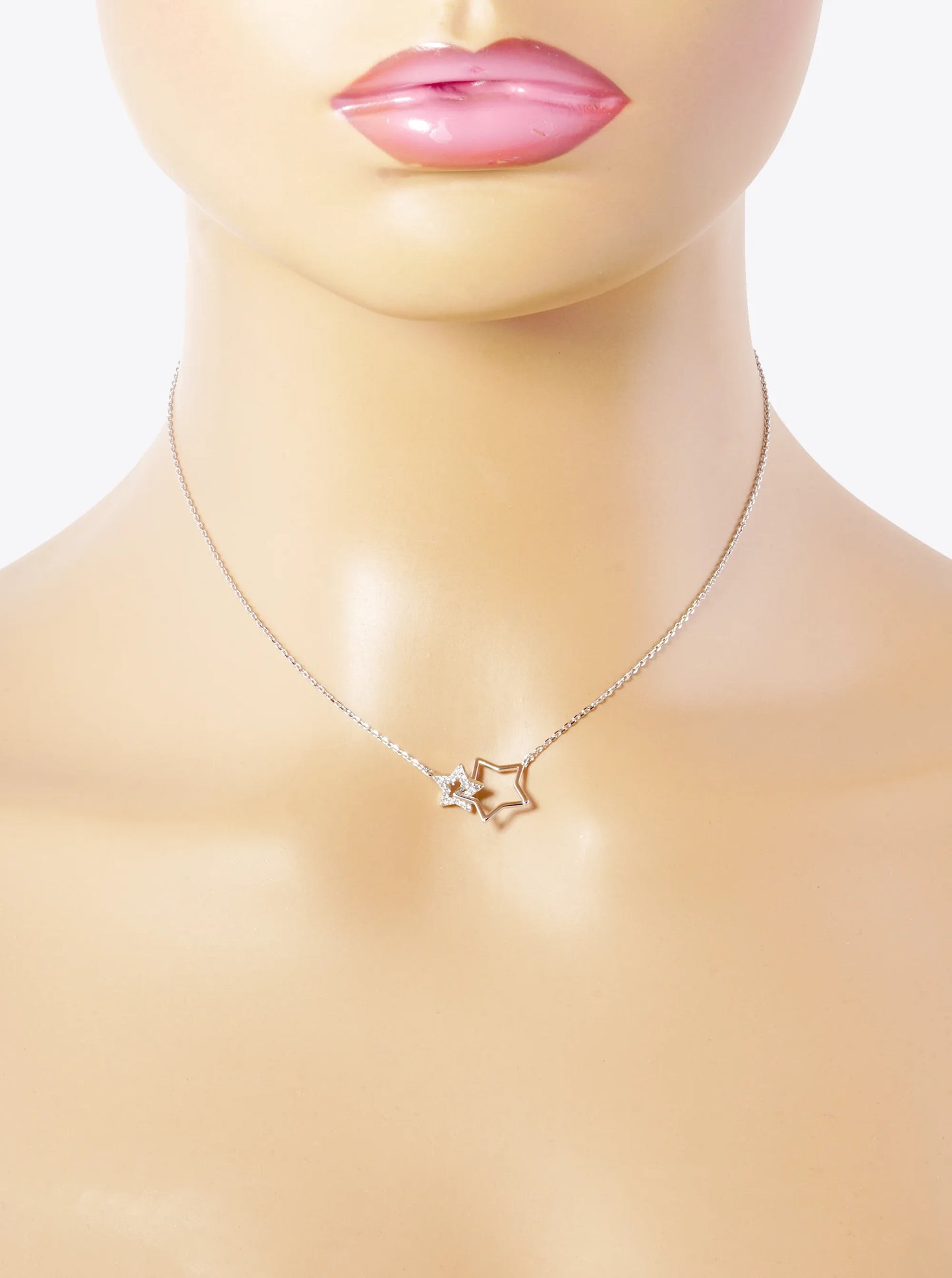 White Gold Dipped Interlocking CZ Pave Star Pendant Necklace