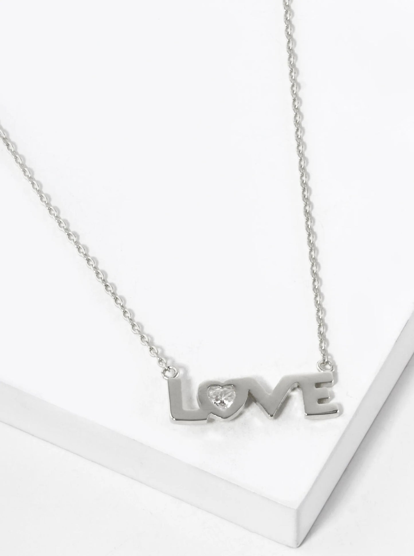 White Gold Dipped LOVE Pendant Necklace