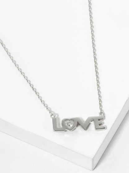 White Gold Dipped LOVE Pendant Necklace