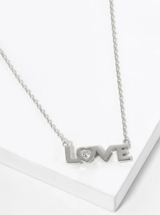 White Gold Dipped LOVE Pendant Necklace