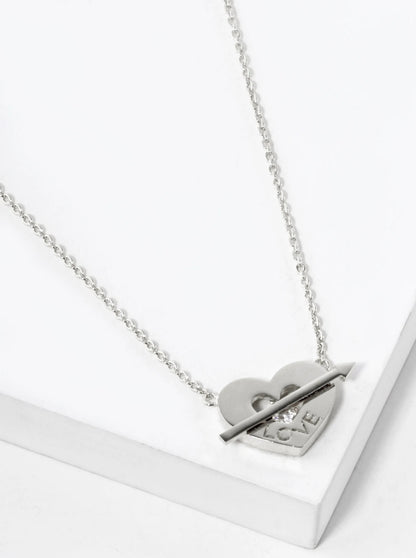 White Gold Dipped Love Engraved Cupids Heart Pendant Necklace