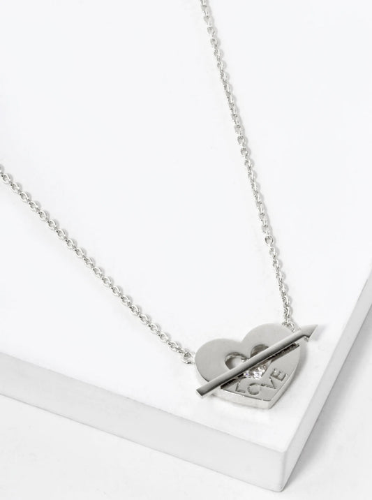 White Gold Dipped Love Engraved Cupids Heart Pendant Necklace