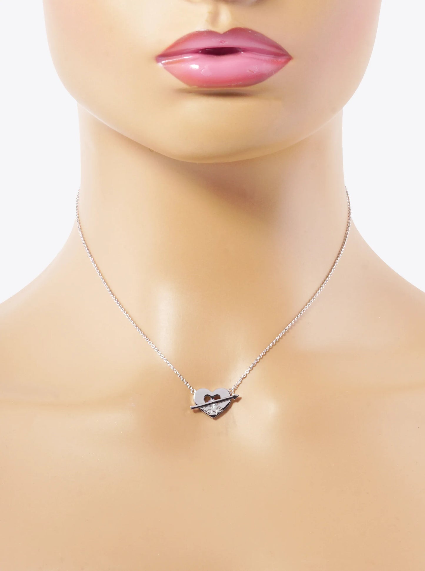 White Gold Dipped Love Engraved Cupids Heart Pendant Necklace