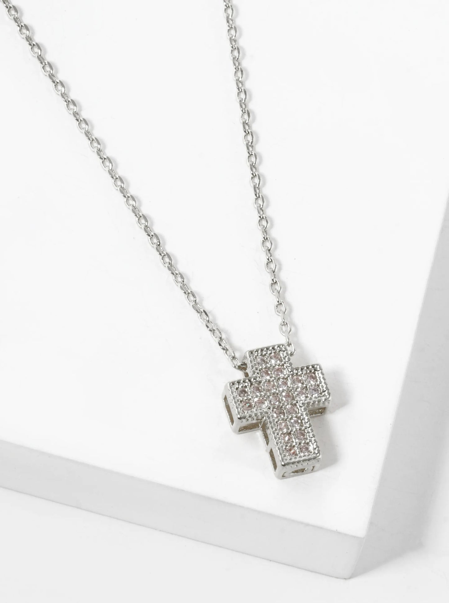 18K Gold Dipped Pave Cubic Zirconia 11mm Cross Pendant Necklace