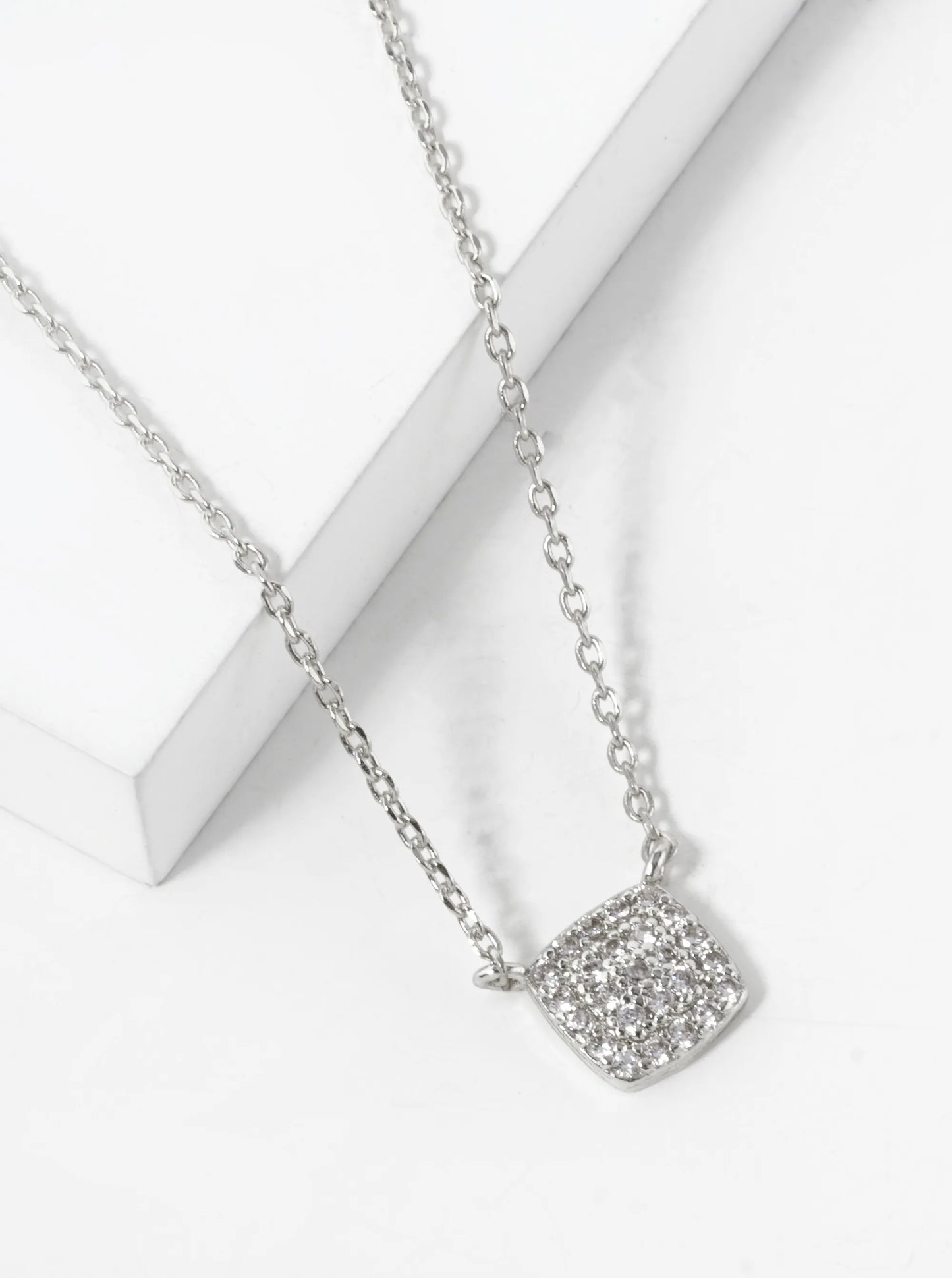 18K Gold Dipped Pave Cubic Zirconia 6mm Square Pendant Necklace