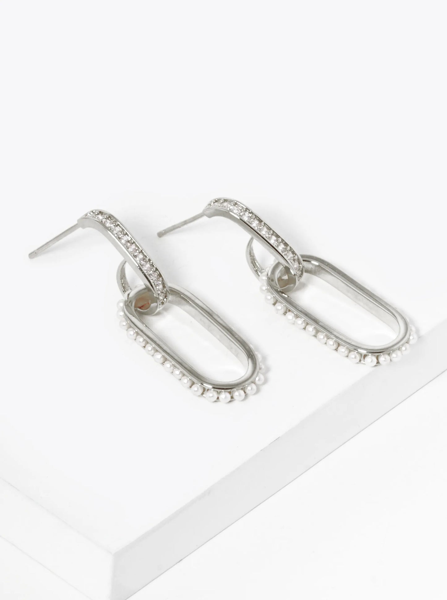 18k Gold Dipped Pearl And CZ Pave Chain Shape Hoop Earrings