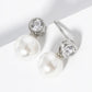18k Gold Dipped Pearl Bead Drop Bezel Set CZ Post Stud Earrings