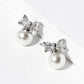 18K Gold Dipped Pearl Bead Drop CZ Ribbon Bow Post Stud Earrings