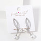 White Gold Dipped Pearl Drop CZ Pave Curved Double Bar Post Earrings