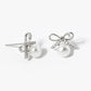 18K Gold Dipped Pearl Drop CZ Pave Ribbon Bow Stud Earrings