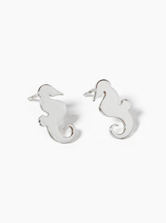 White Gold Dipped Seahorse Post Stud Earrings