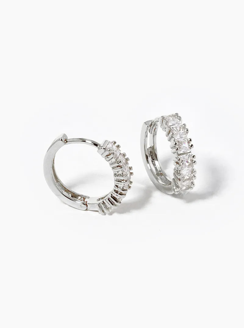 18k Gold Dipped Square CZ Pave 12mm Huggie Hoop Earrings