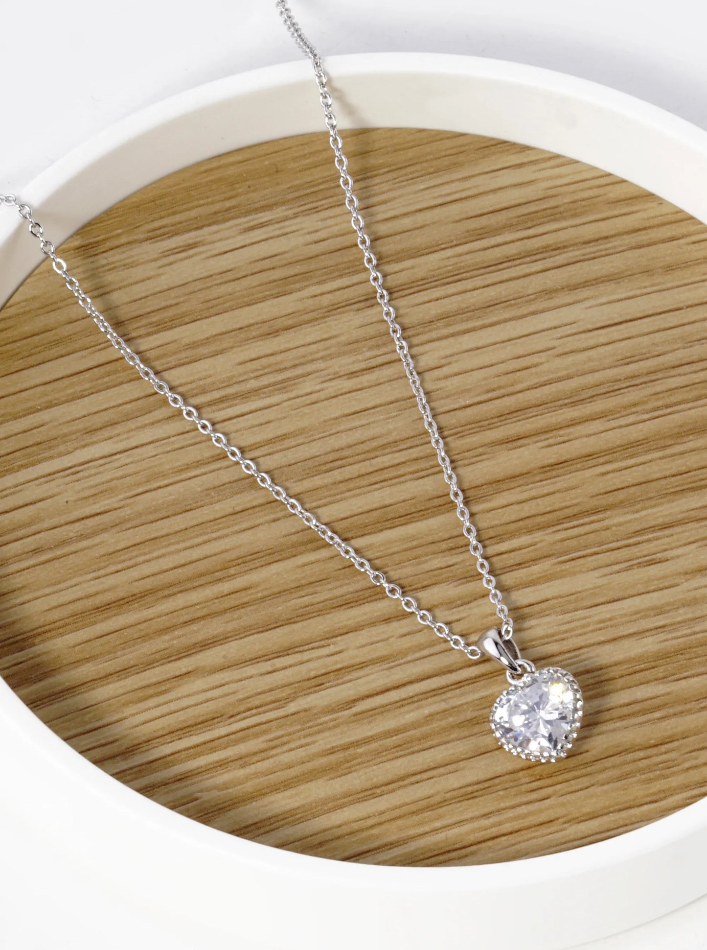 18K Gold Dipped Textured 10mm CZ Stone Heart Pendant Necklace