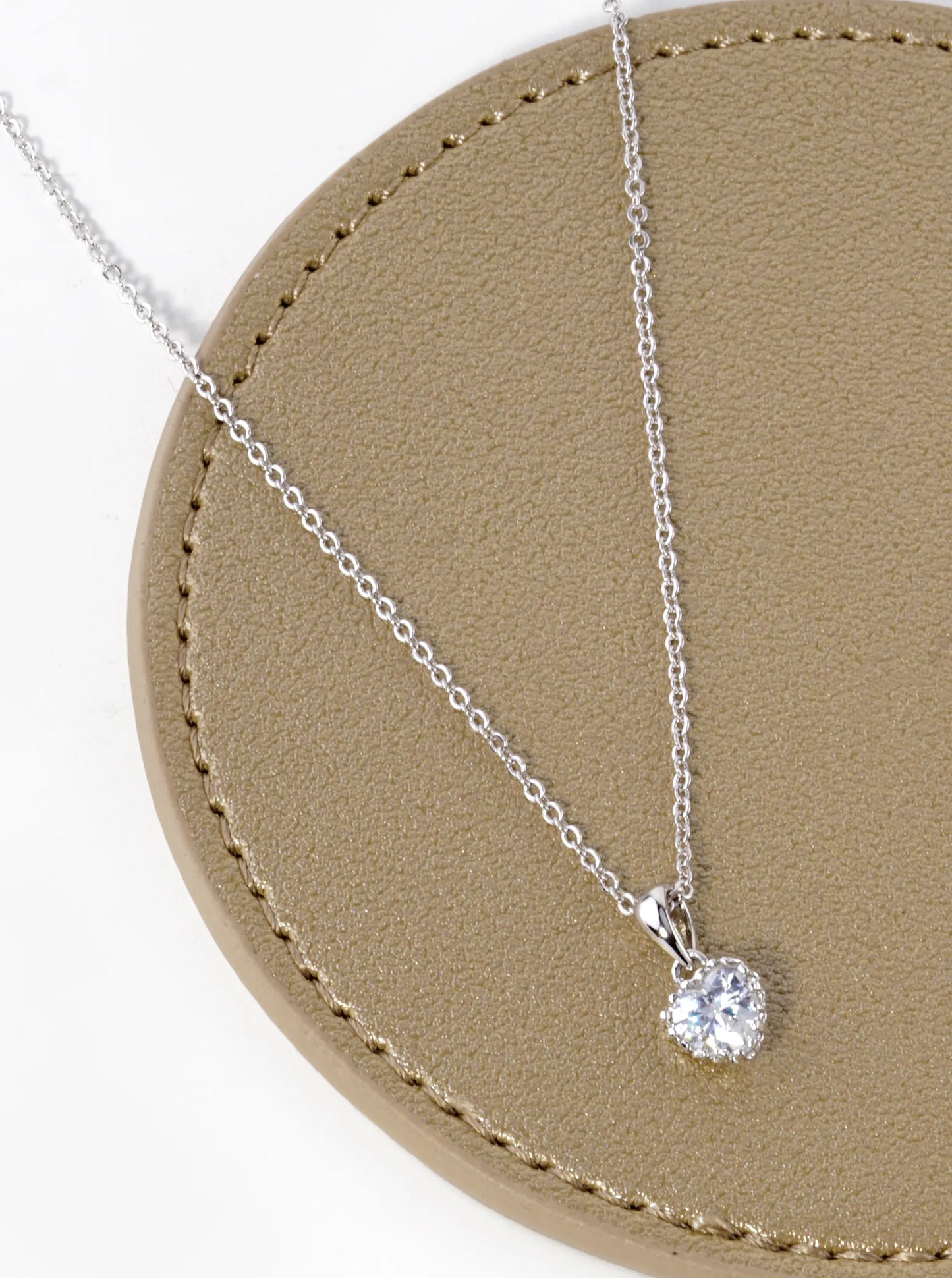 18K Gold Dipped Textured 7mm CZ Stone Heart Pendant Necklace