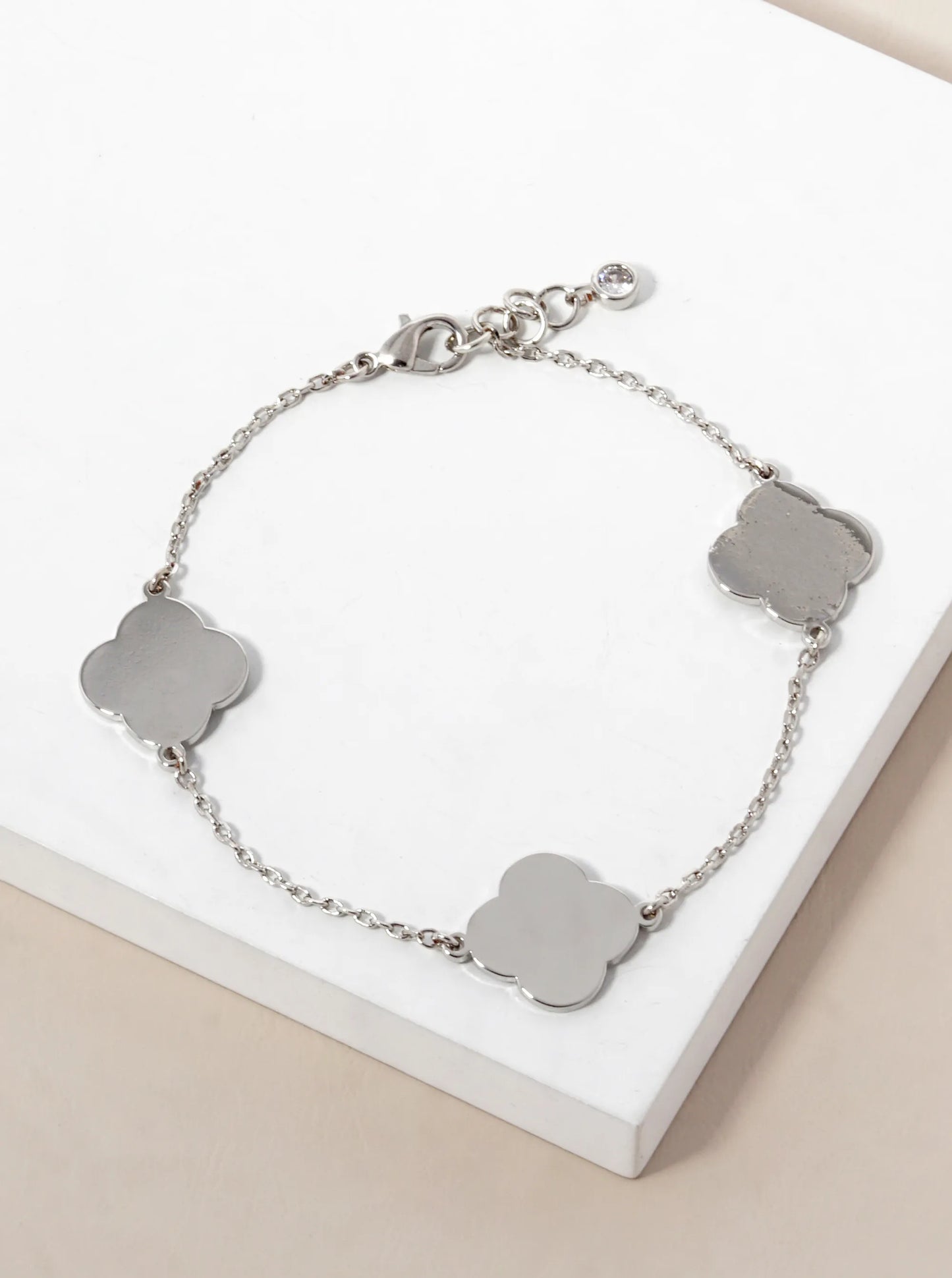 18K Gold Dipped Three Brass Quatrefoil Chain Bracelet