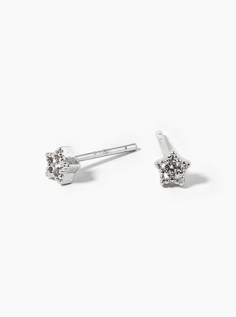 18k Gold Dipped Tiny Star With CZ Stone Post Stud Earrings