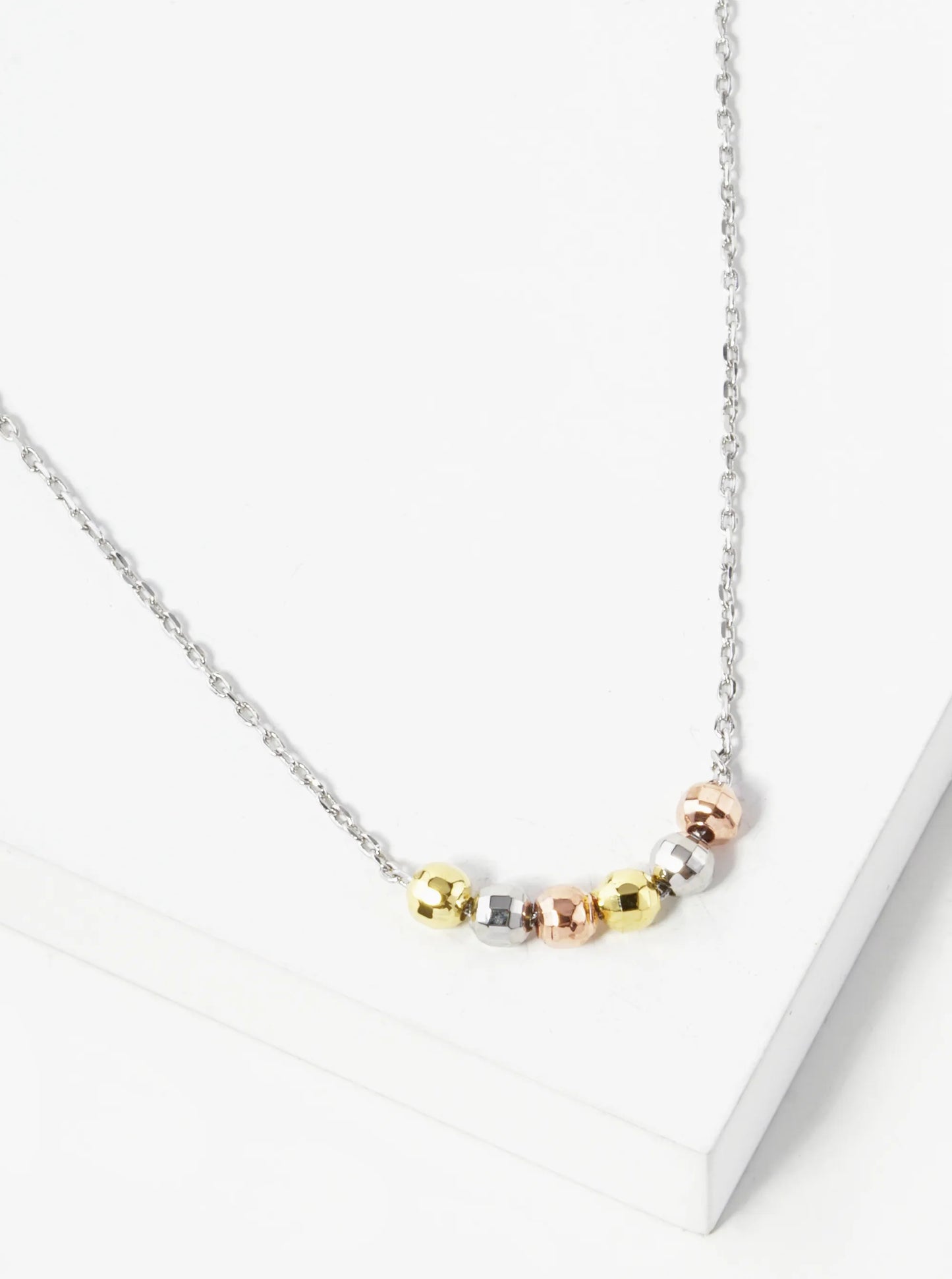 18K Gold Dipped Tri Color Textured Beads Pendant Delicate Necklace