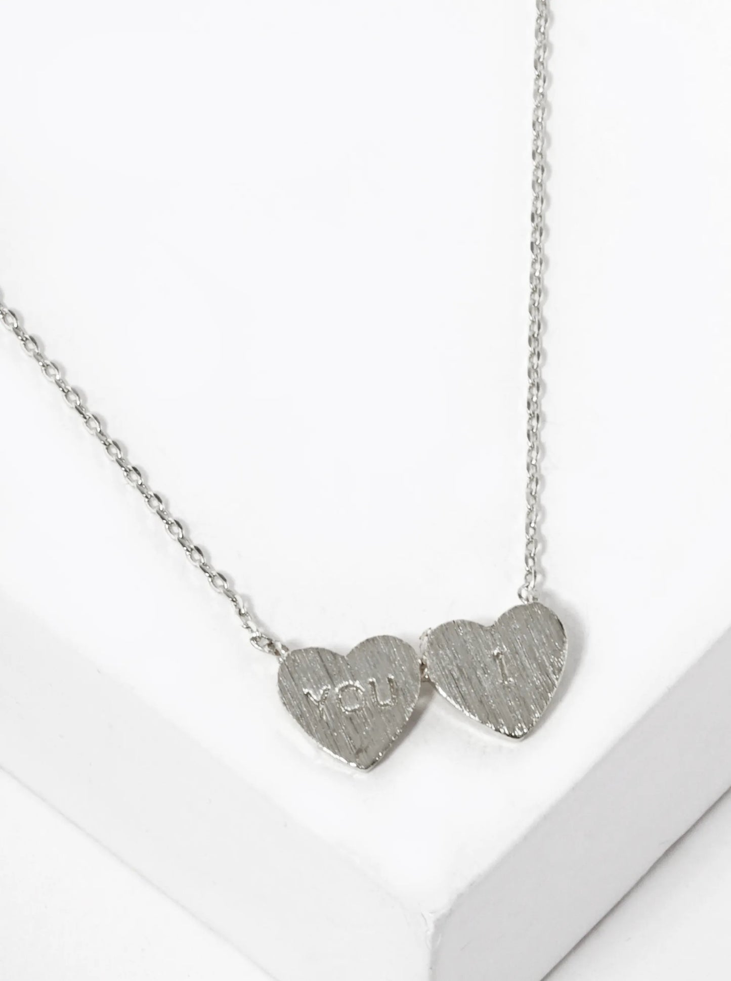 18K Gold Dipped You And I Engraved Two Heart Pendant Necklace
