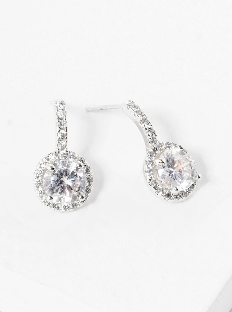 White Gold Dipped 15mm CZ Pave Round Metal Post Stud Earrings