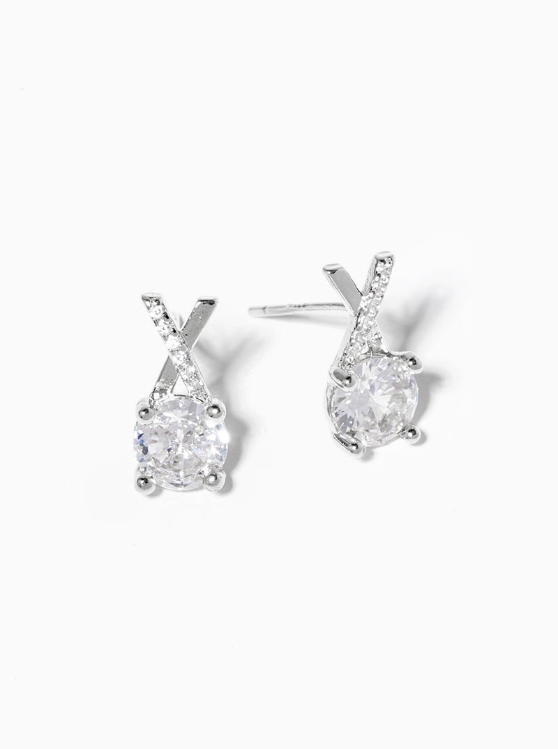 18k Gold Dipped 4-prong CZ Drop X Shape Post Stud Earrings