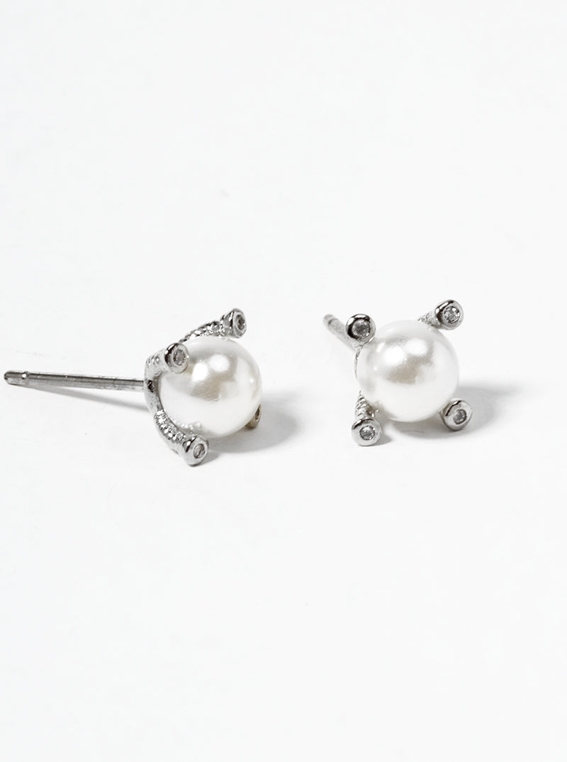 White Gold Dipped 6mm Glass Pearl Post Stud Earrings