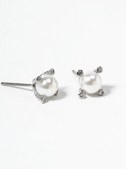 White Gold Dipped 6mm Glass Pearl Post Stud Earrings