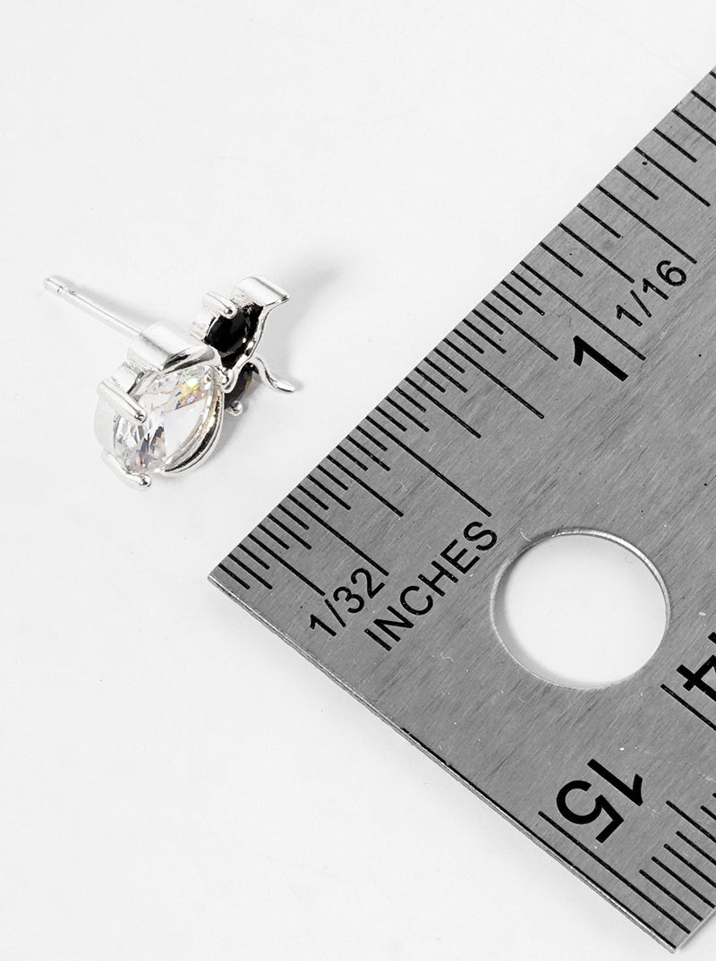 White Gold Dipped CZ Owl Post Stud Earrings