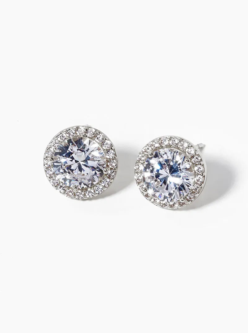 White Gold Dipped CZ Pave 4-prong Cubic Zirconia Post Stud Earrings