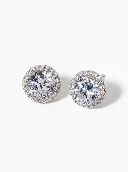 White Gold Dipped CZ Pave 4-prong Cubic Zirconia Post Stud Earrings