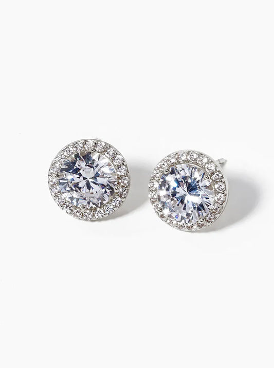 White Gold Dipped CZ Pave 4-prong Cubic Zirconia Post Stud Earrings