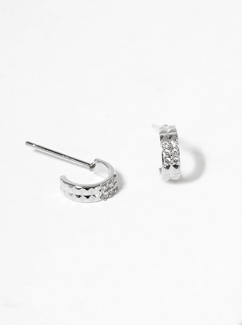 White Gold Dipped CZ Pave 7mm Dainty Open Hoop Earrings
