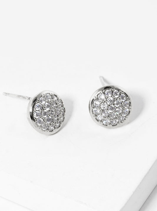 White Gold Dipped CZ Pave 9mm Round Post Stud Earrings