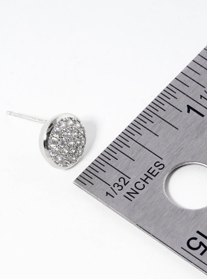White Gold Dipped CZ Pave 9mm Round Post Stud Earrings
