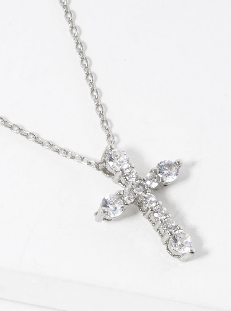 18k Gold Dipped CZ Pave Cross Pendant Delicate Necklace