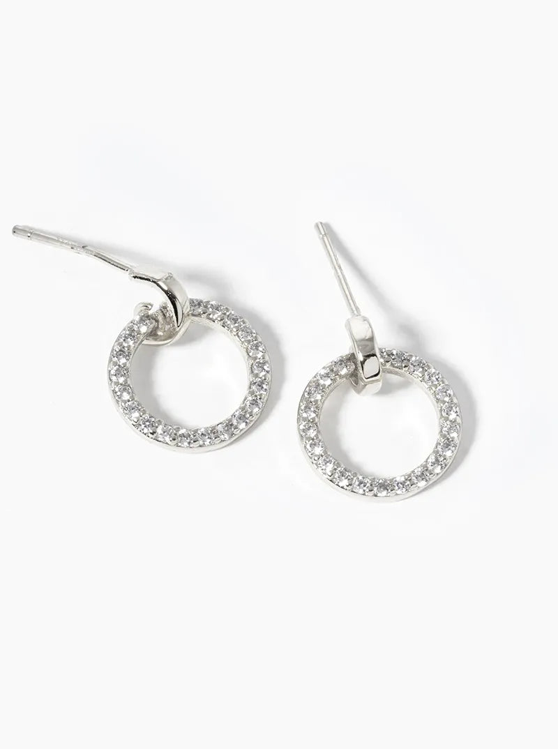 White Gold Dipped CZ Pave Delicate Door Knocker Dangle Post Earrings