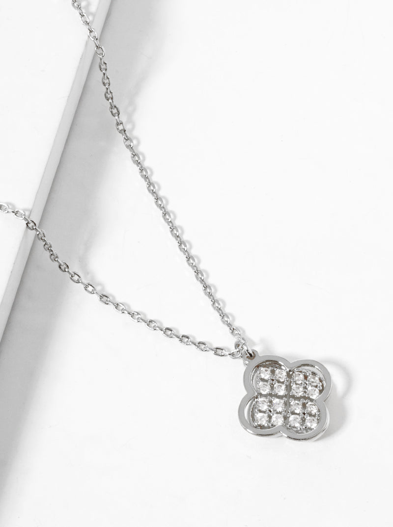 18k Gold Dipped CZ Pave Double Quatrefoil Pendant Necklace